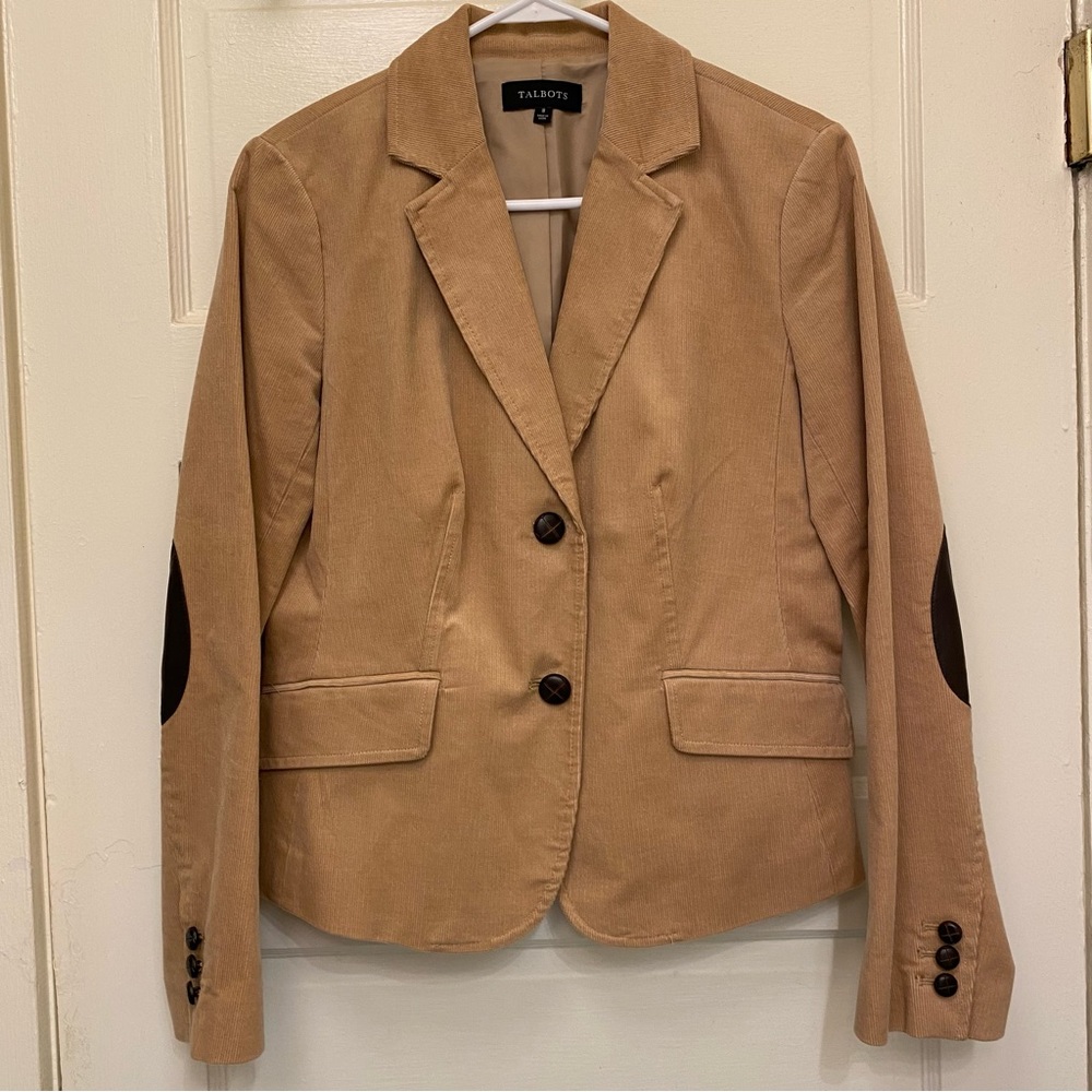 Talbots ‘70s-Style Professor Tan Corduroy Blazer with Elbow Patches Size 8